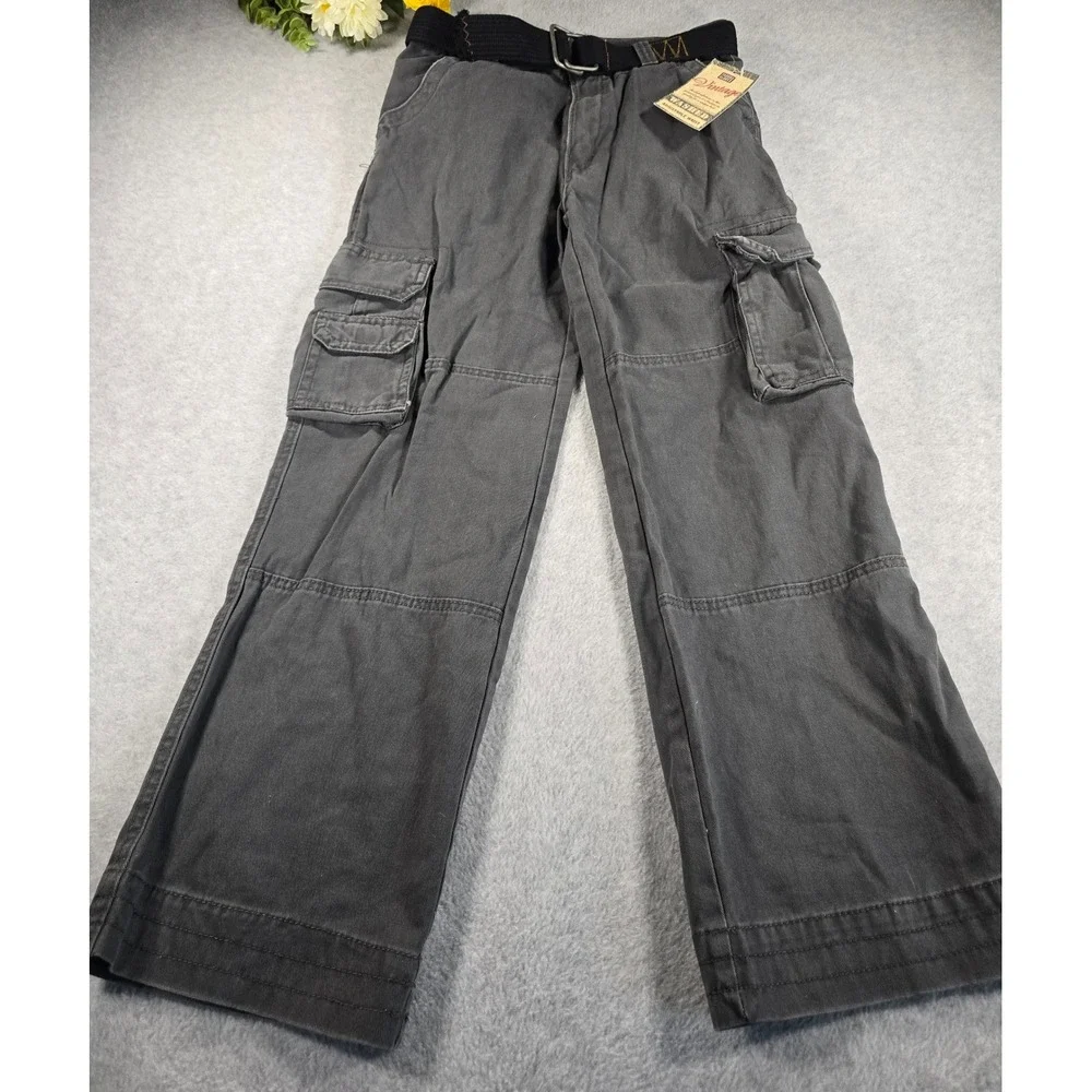 Y2K NWT Faded Glory Boys Belted Cargo‎ Pants Charcoal Dust Size 12 Vintage Wash